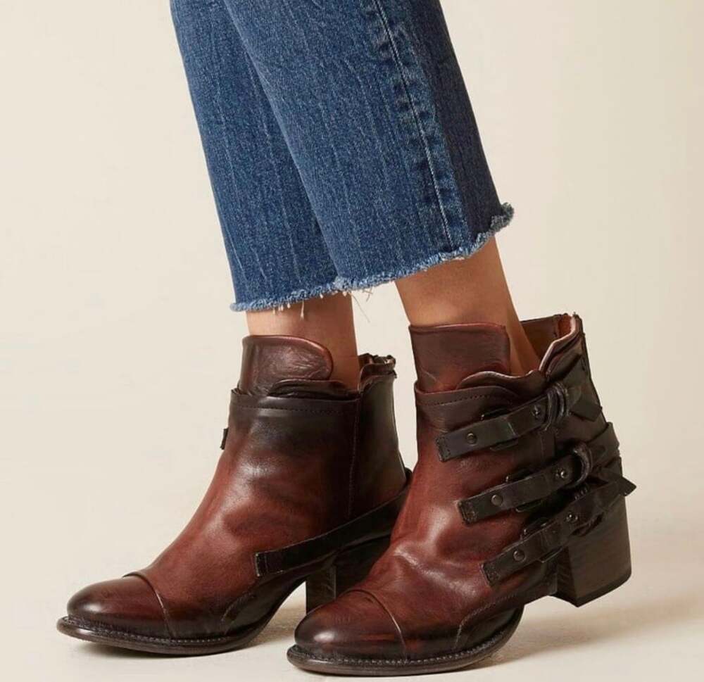 Freebird Circe Leather Ankle Boots Size 7 Brown Buckle Zip Booties